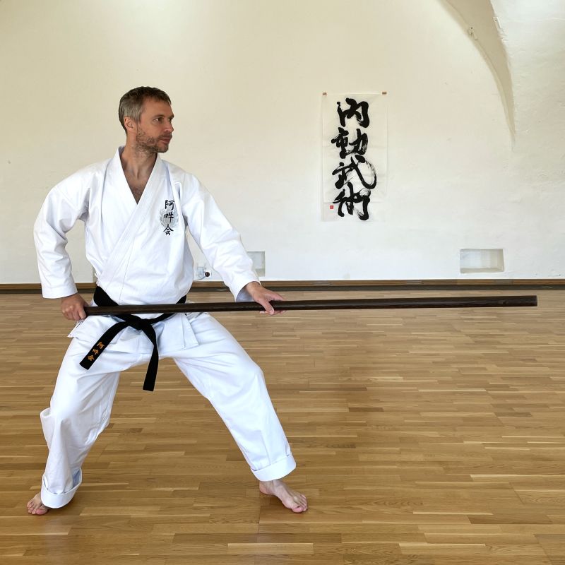 Aunkai sensei Kasper Anders med en bô (stang)